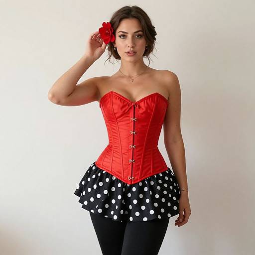 Woman in Red Corset and Polka Dots