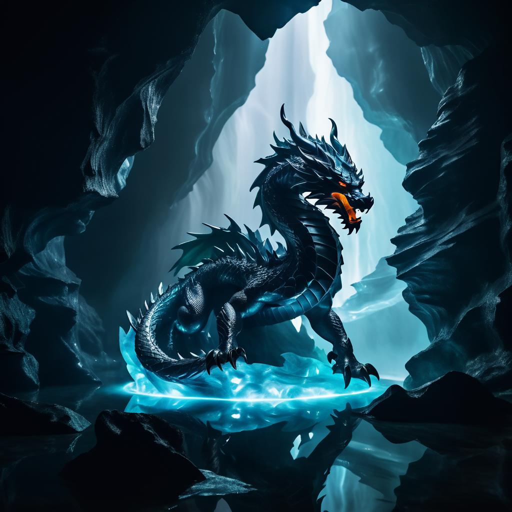 Fierce Dragon Statue in Mystical Cave