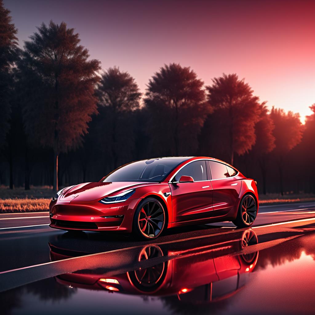 Stunning Red Tesla Model 3 Photography