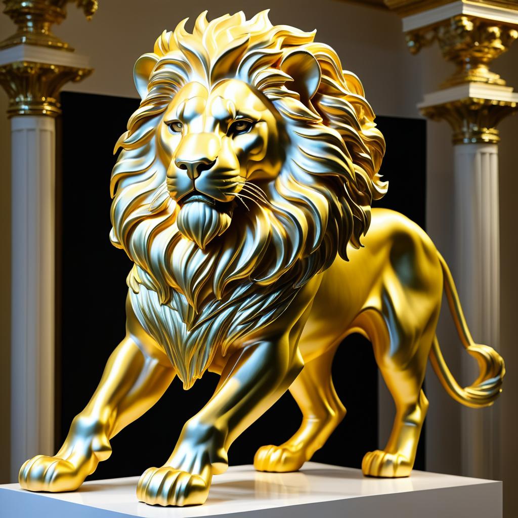 Surreal Nemean Lion Sculpture in Gold