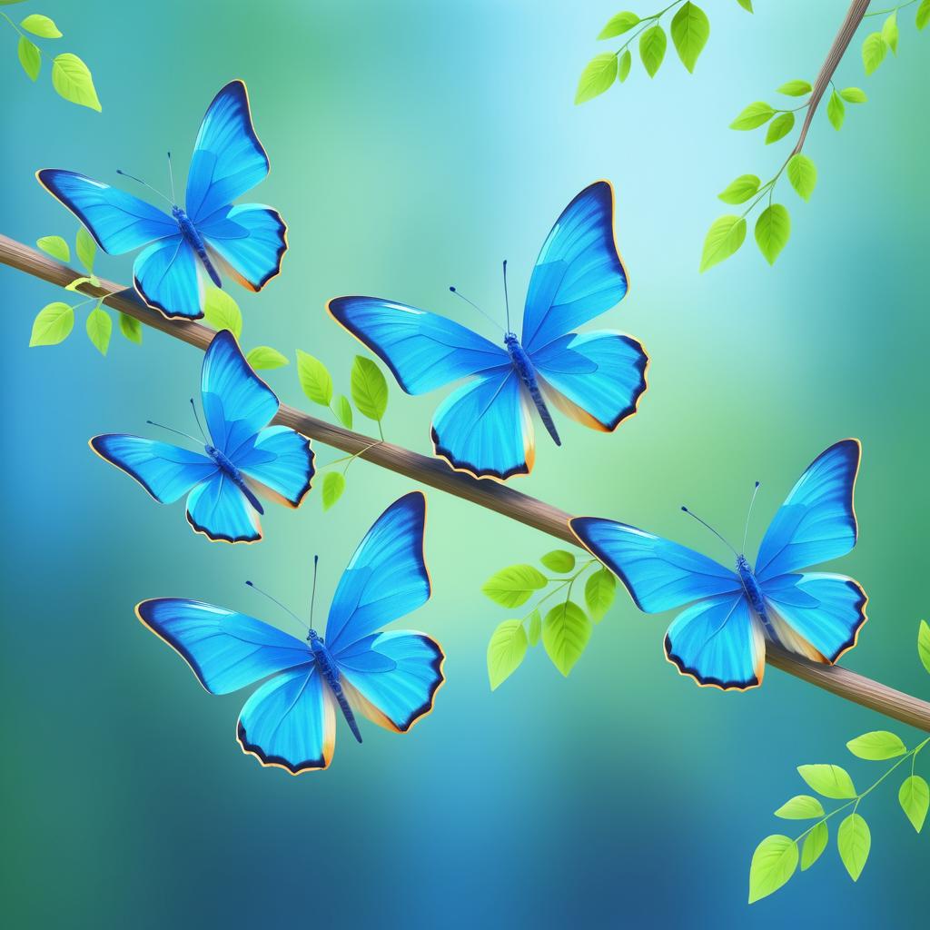 Vibrant Blue Butterflies on a Branch