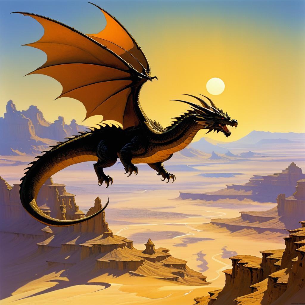 Majestic Dragon Soaring Over Desert