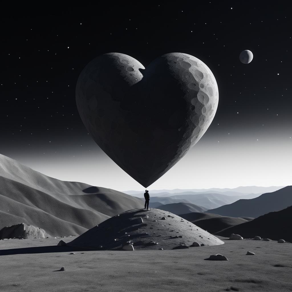 Cinematic Moon Producer with Heart Sculpture