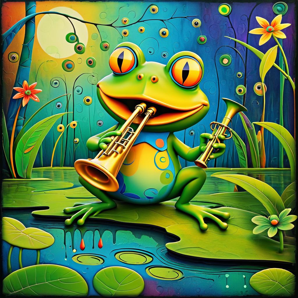 Cheerful Frog Trumpet in Colorful Swamp