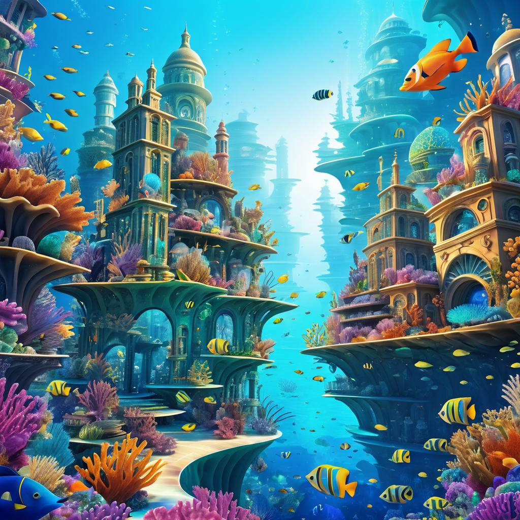 Vibrant Underwater City of Marine Life