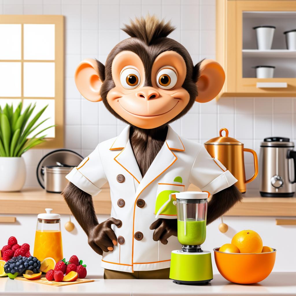 Mischievous Chef Monkey Making Smoothies