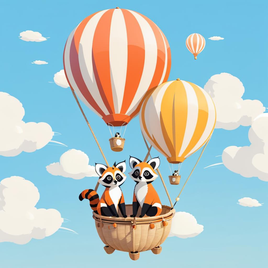 Cute Lemurs in Anime Hot Air Balloon