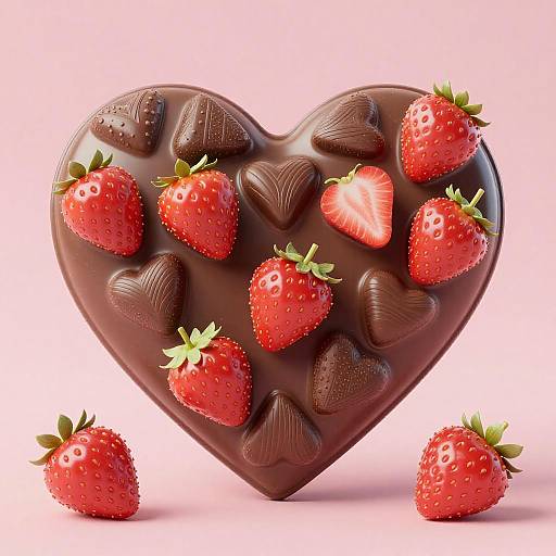 Realistic Chocolate Heart with Strawberries