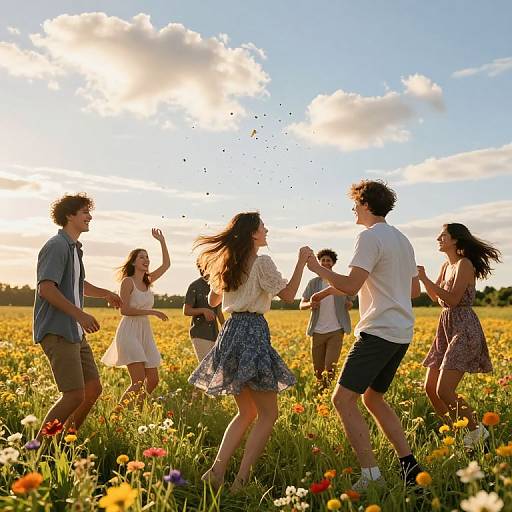 Joyous Celebration in Vibrant Meadow