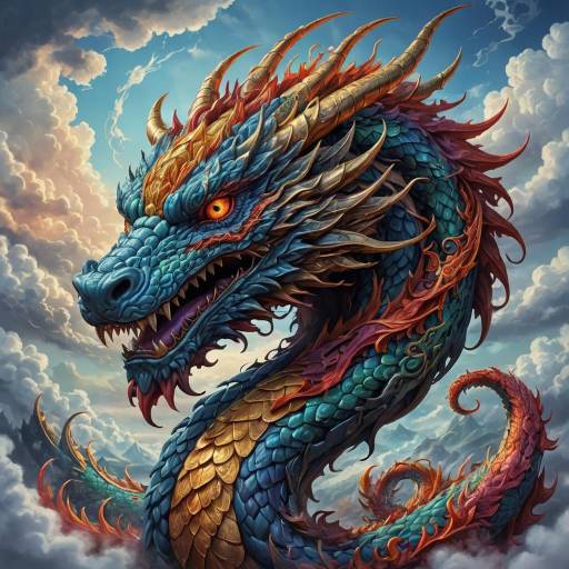 Vivid Dragon Portrait Among Clouds Vivid Dragon Portrait Among Clouds