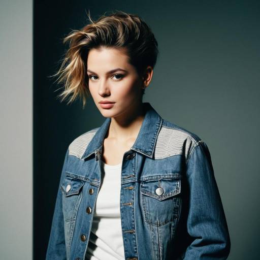 Young Woman with Soul Patch Hairstyle in Denim Jacket