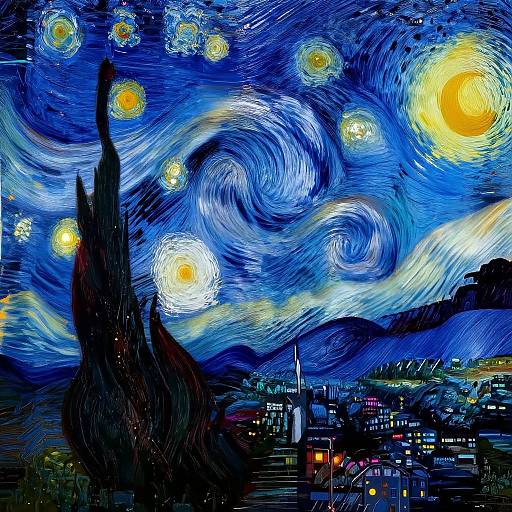 Van Gogh Inspired Neon Cityscape