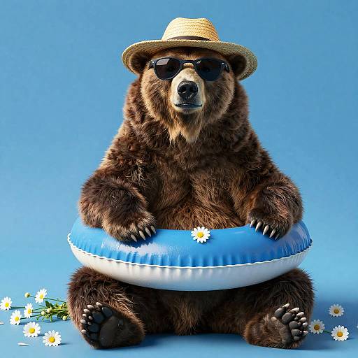 Relaxed Kodiak Bear with Swim Ring