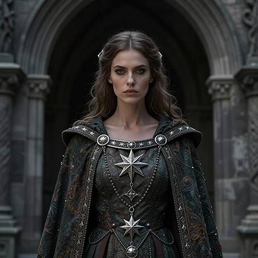 Mystical Woman in Gothic Cloak Portrait