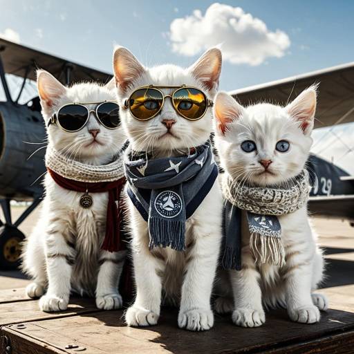 Aviator Kittens in 1930s Airfield