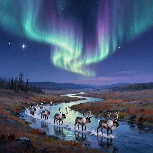Aurora Tundra with Starry Caribou