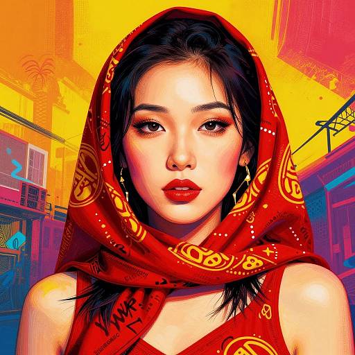 Vibrant Pop Art Asian Punk Portrait