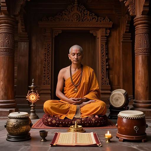 Divine Meditation in Carved Wooden Temple