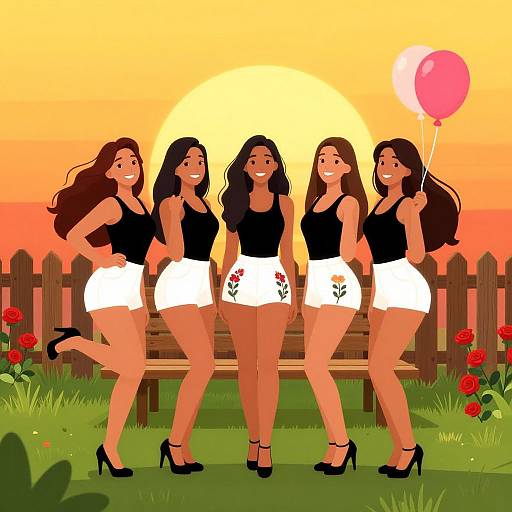 Cheerful Women at Sunset Party