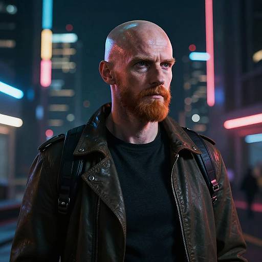 Cyberpunk Bald Ginger in Neon City