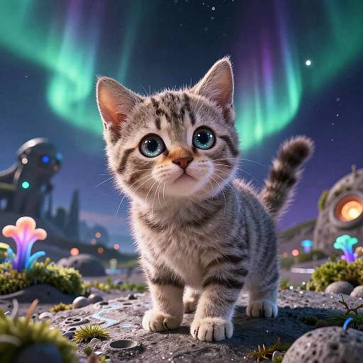 Whimsical Extraterrestrial Kitten on Alien Moon