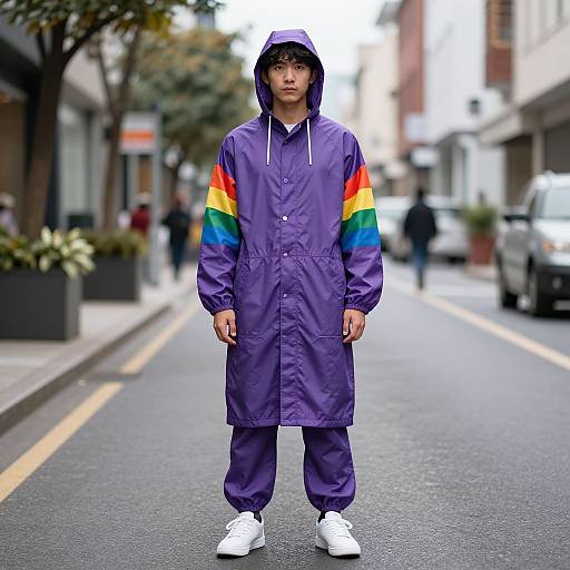 Purple Costume in Rainbow Raincoat