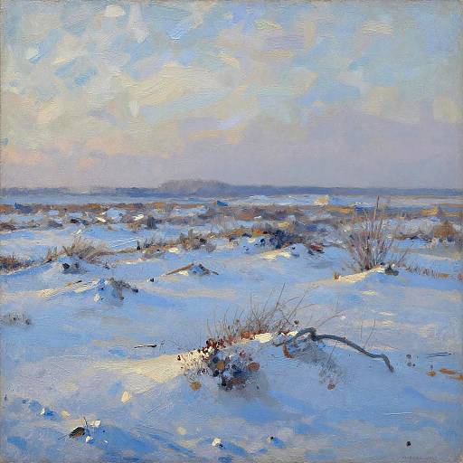 Frozen Heathland in Impressionist Style