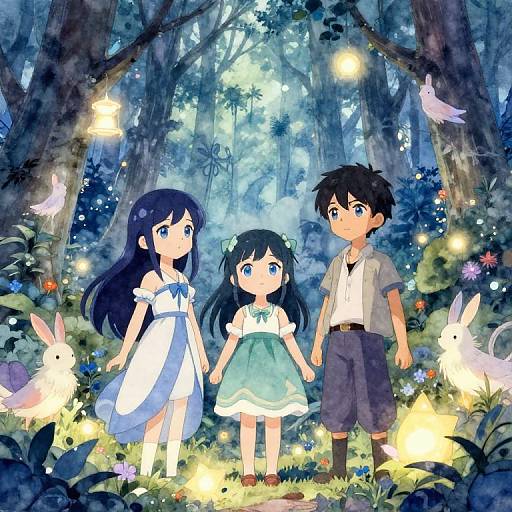 Blue-Eyed Anime in Magical Forest