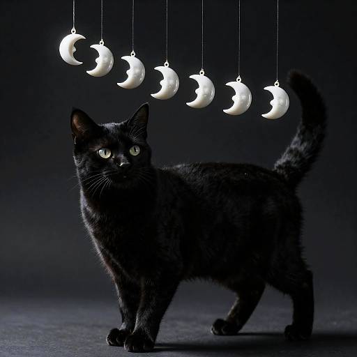 Black Cat with Porcelain Moon Phases