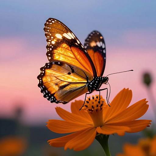 Illuminated Butterfly on Orange Flower