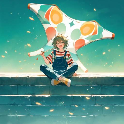 Joyful Boy with Kite in Green Field Joyful Boy with Kite in Green Field