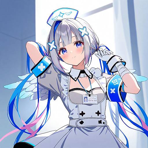 Illustration of Amane kanata (nurse), hololive in the style of Yoshimoto (dear life)