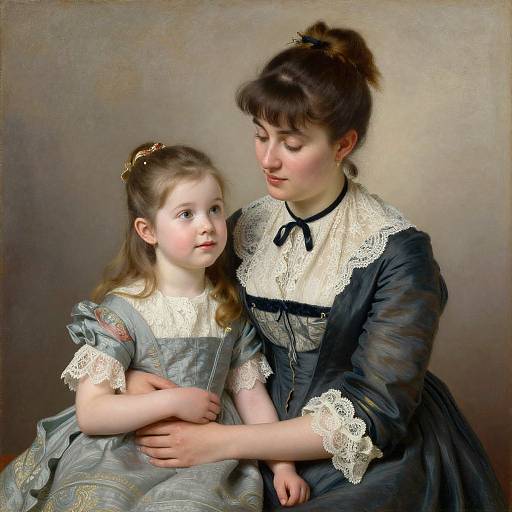 Renoir-Style Tender Mother and Daughter Portrait