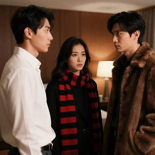 Mysterious Trio in Dimly Lit Room