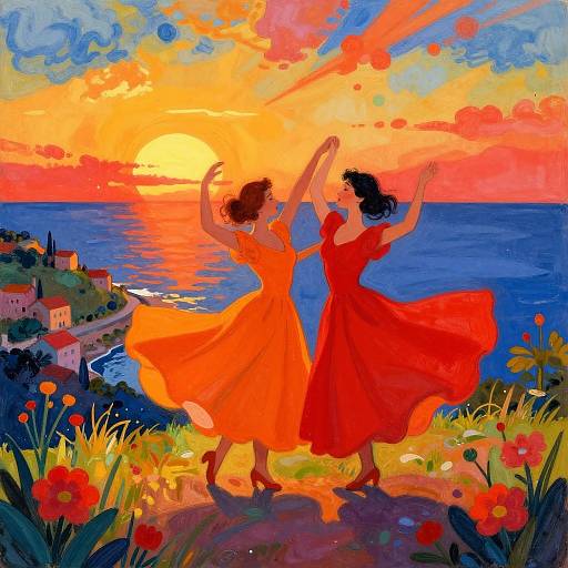 Chagall-Inspired Dancers at Sunset
