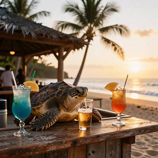 Turtle Enjoying Beer at Sunset Bar