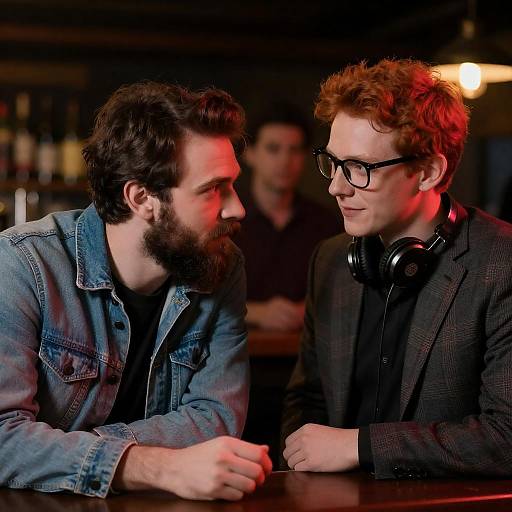 Intimate Moment in Red-Lit Bar