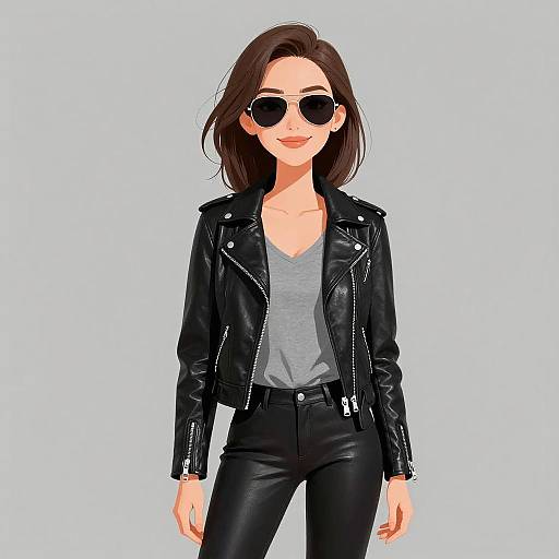 Edgy Woman in Black Leather Jacket