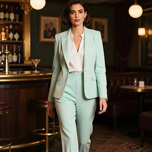 Chic Mint Green Tailored Pantsuit