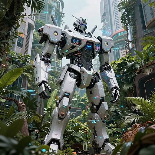 Retro-Futuristic Mech in Jungle City