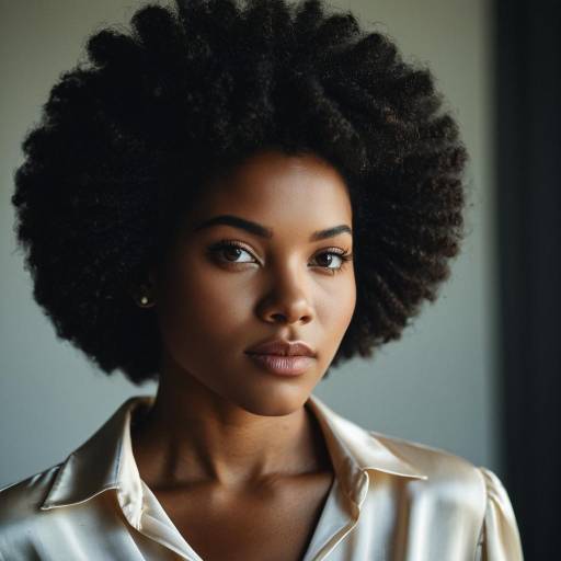 Young Woman with Natural Afro Hairstyle in Silk Blouse