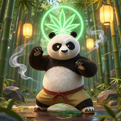 Playful Martial Arts Panda in Bamboo