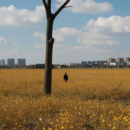 Solitary Figure in Golden Flowerfield