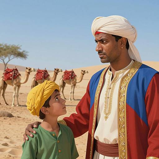 Desert Encounter: Man and Boy Illustration