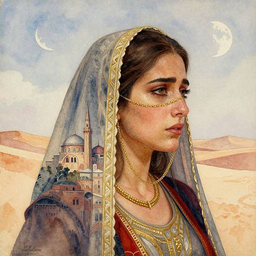 Watercolor Double Exposure Arabic Portrait