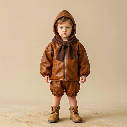 Toddler in Brown Leather Outfit with Scarf