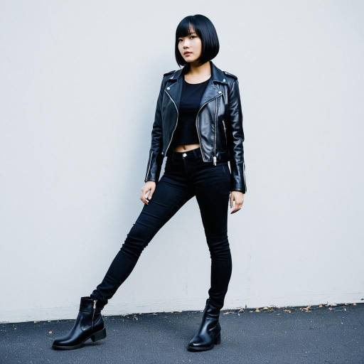 Young Woman in Black Leather Jacket and Skinny Jeans