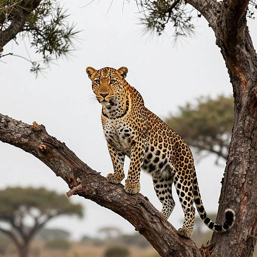 Leopard on Gnarled Tree Branch
