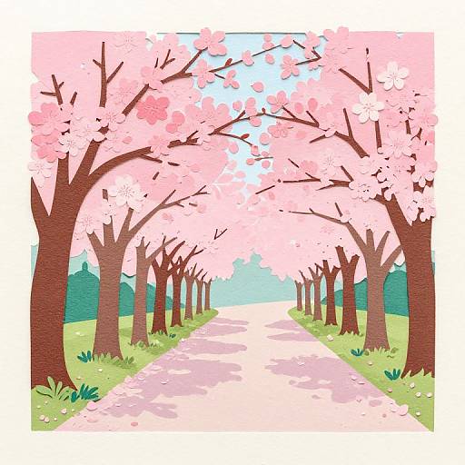 Paper-Cut Cherry Blossoms Watercolor