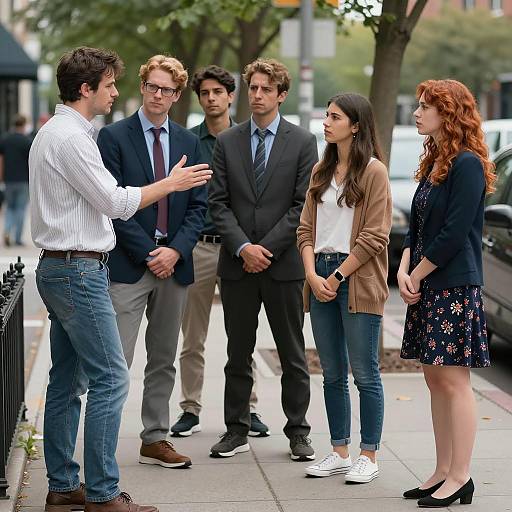 Urban Gathering: City Sidewalk Scene
